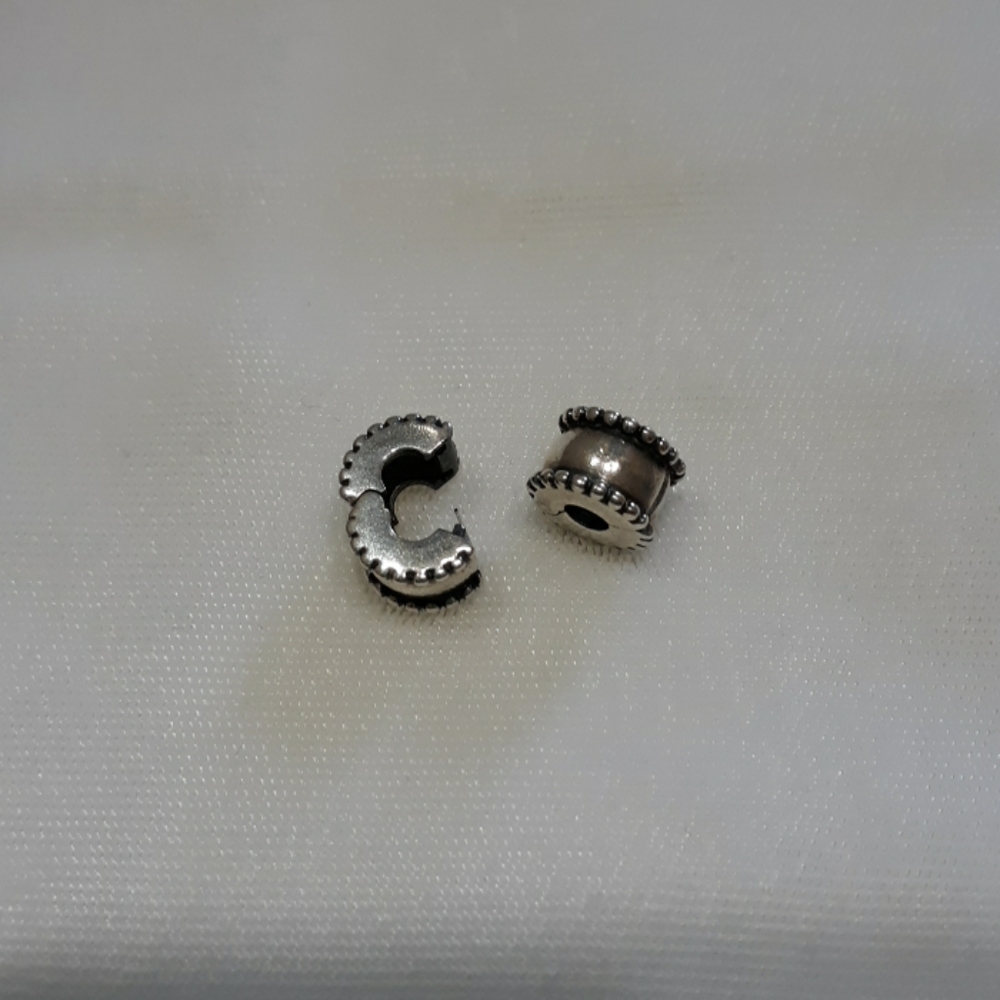 Pandora Beveled Silver Clip Beads x 2